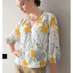 NEW White House Black Market Floral 3/4 Sleeve Relaxed-Fit Faux-Wrap Blouse Top